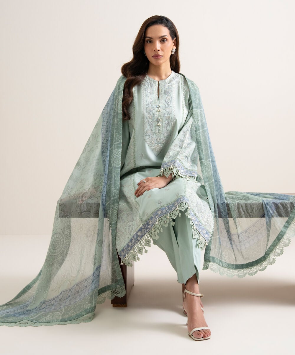 3 Piece - Embroidered Lawn Suit — Sapphire