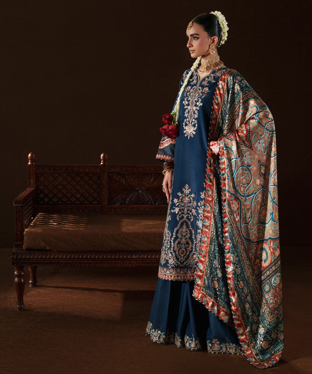 3 Piece - Embroidered Raw Silk Suit โ Sapphire view 3