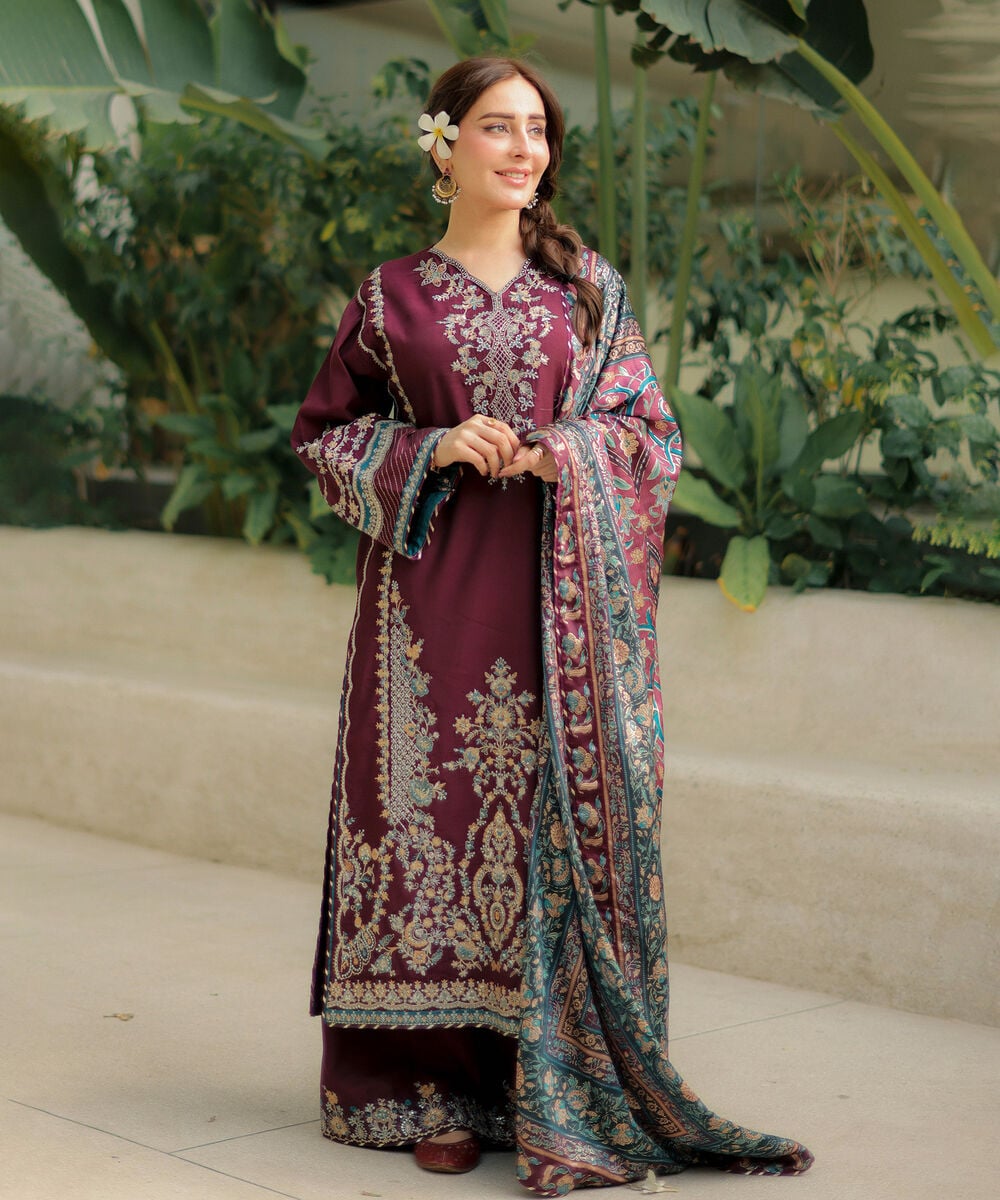 3 Piece - Embroidered Raw Silk Suit — Sapphire