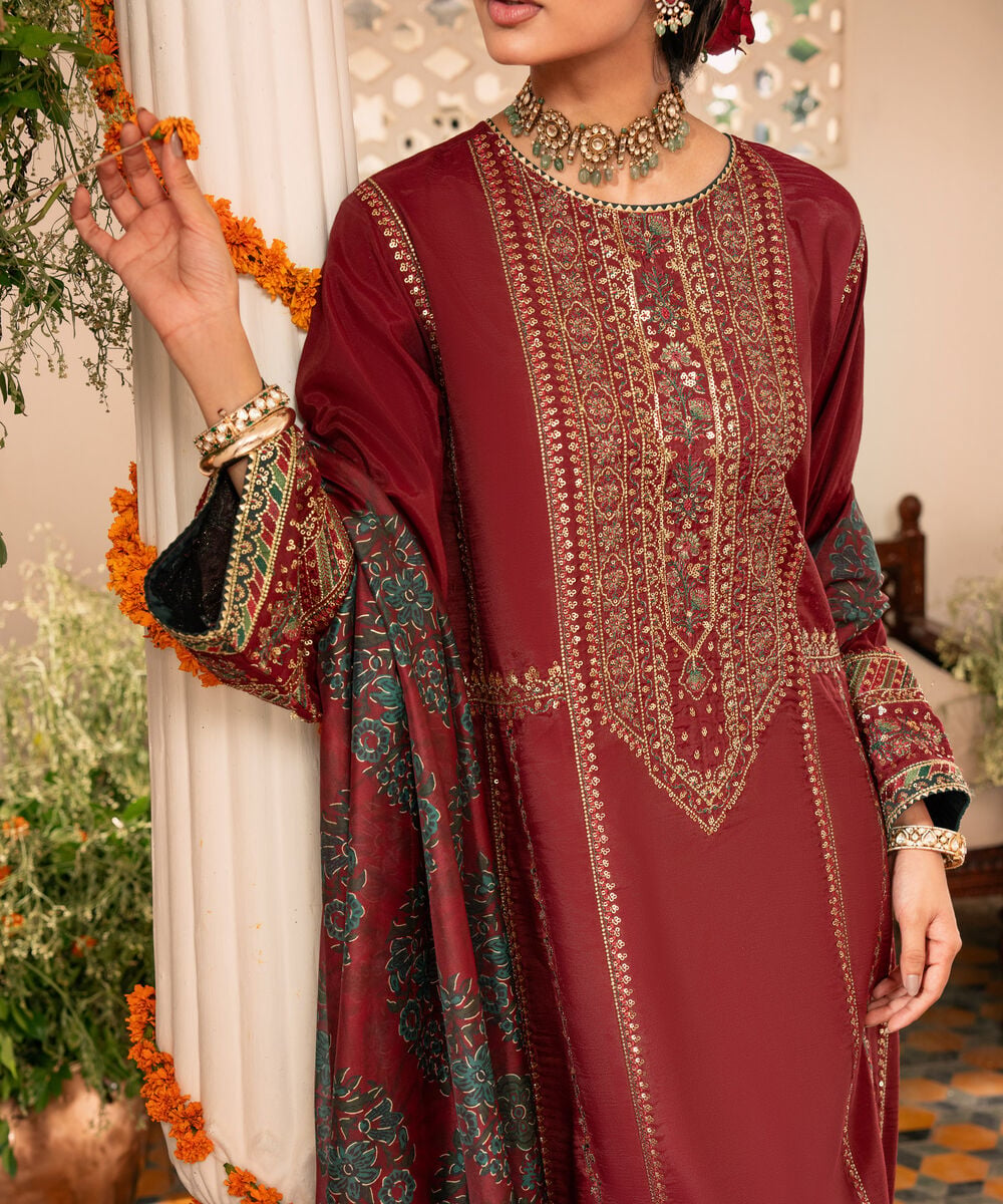 3 Piece - Embroidered Raw Silk Suit โ Sapphire view 3