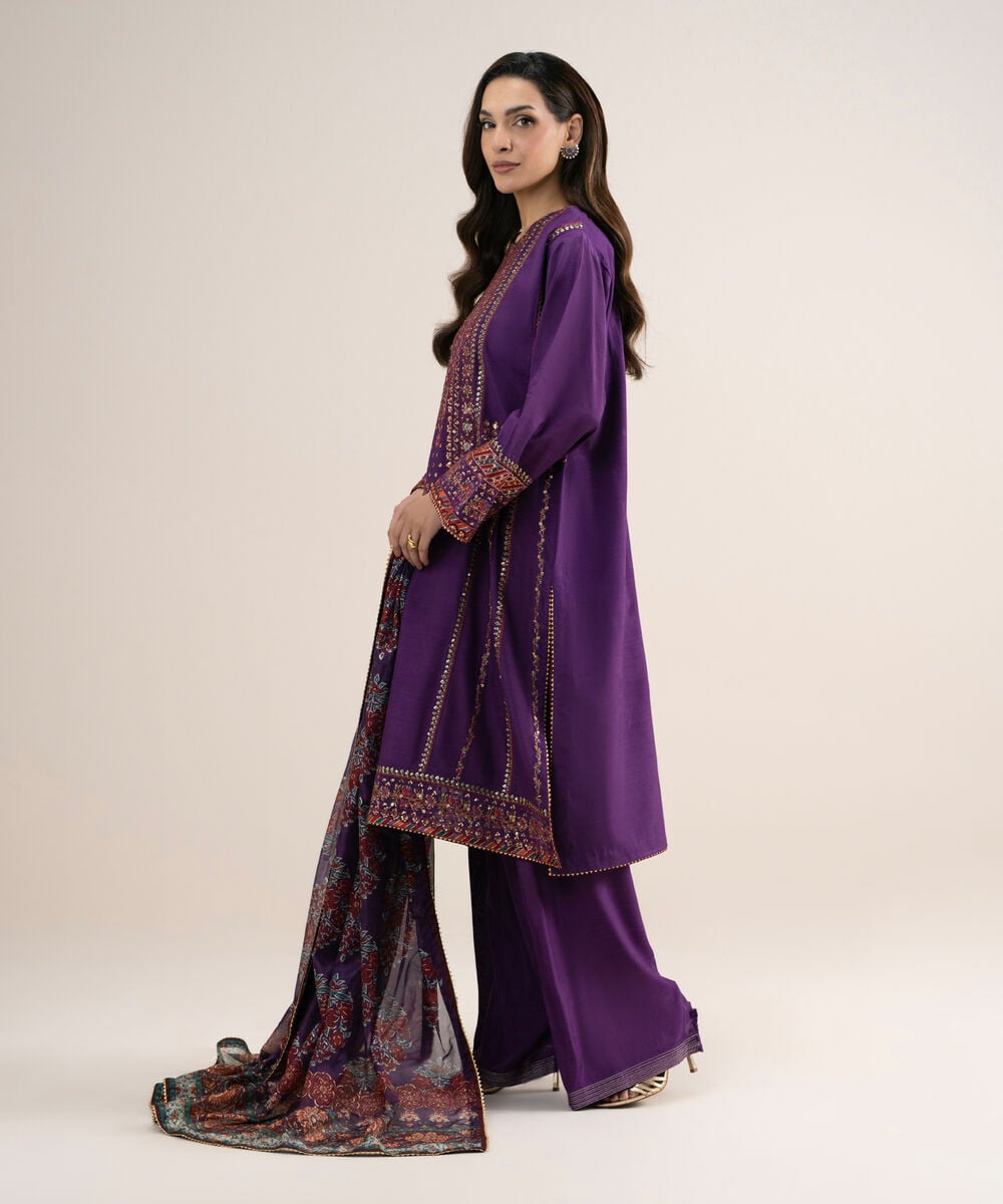 3 Piece - Embroidered Raw Silk Suit โ Sapphire view 3