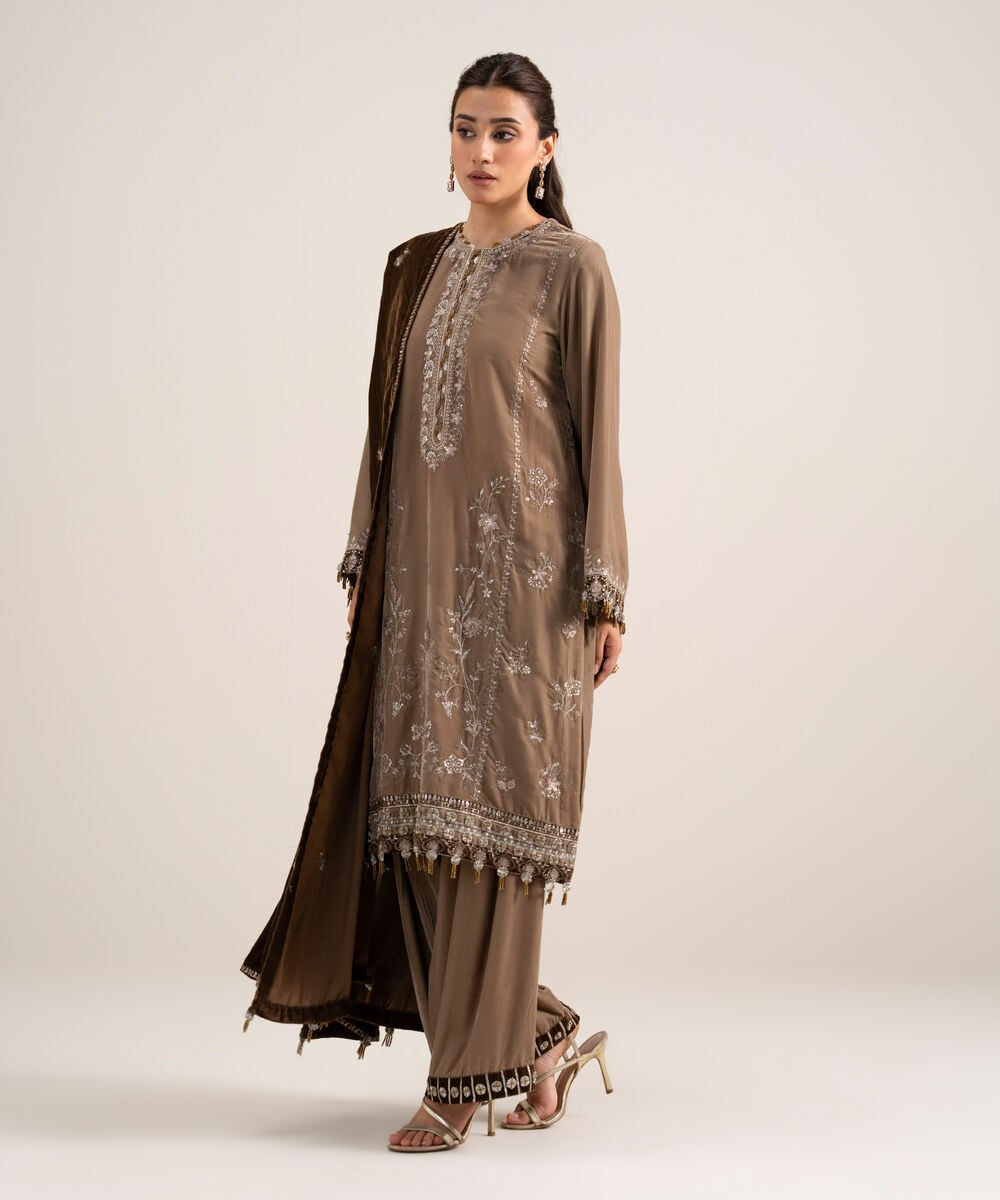3 Piece - Embroidered Velvet Suit โ Sapphire view 3