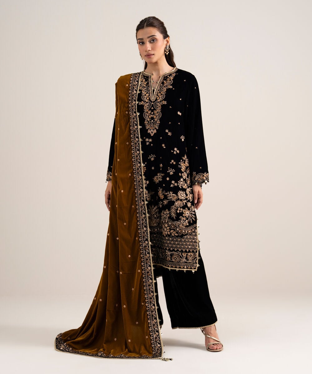 3 Piece - Embroidered Velvet Suit — Sapphire
