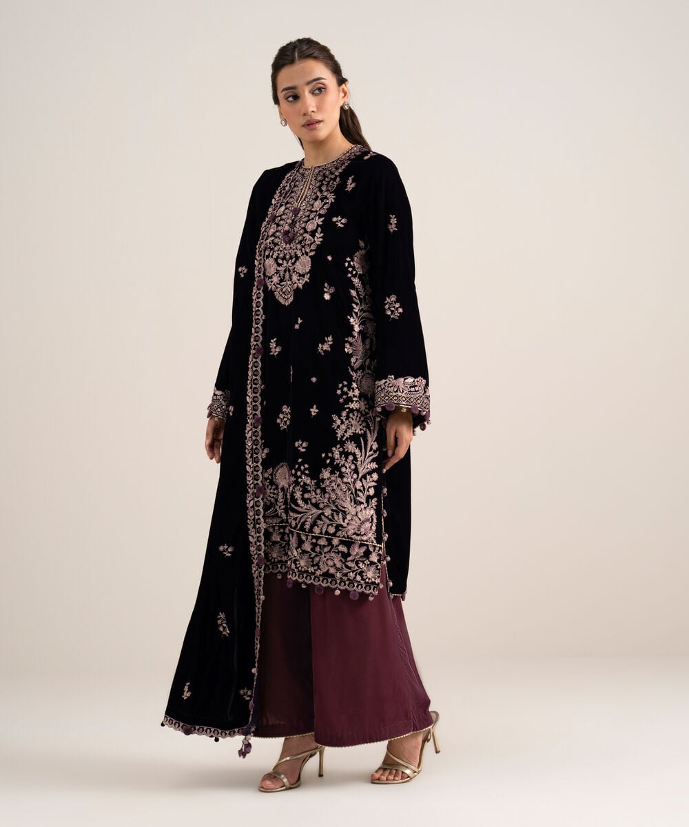 3 Piece - Embroidered Velvet Suit โ Sapphire view 3