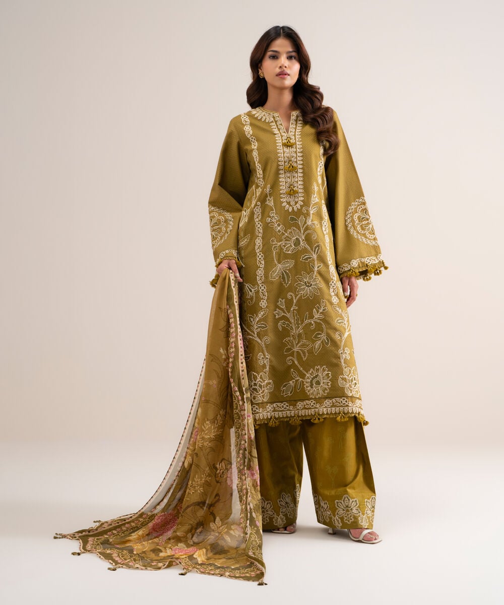 3 Piece - Embroidered Dobby Suit — Sapphire