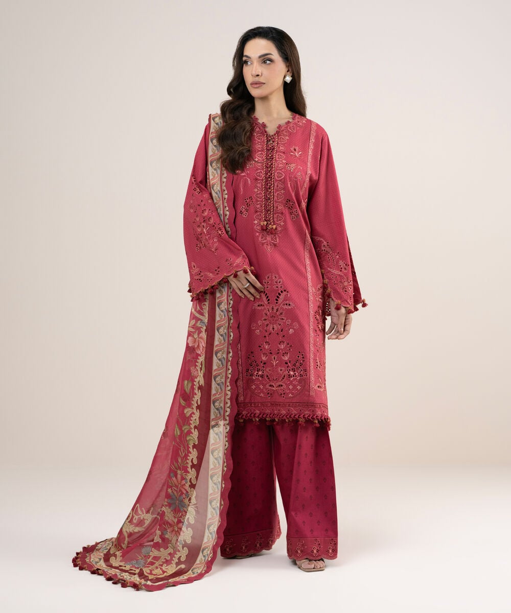 3 Piece - Embroidered Dobby Suit — Sapphire
