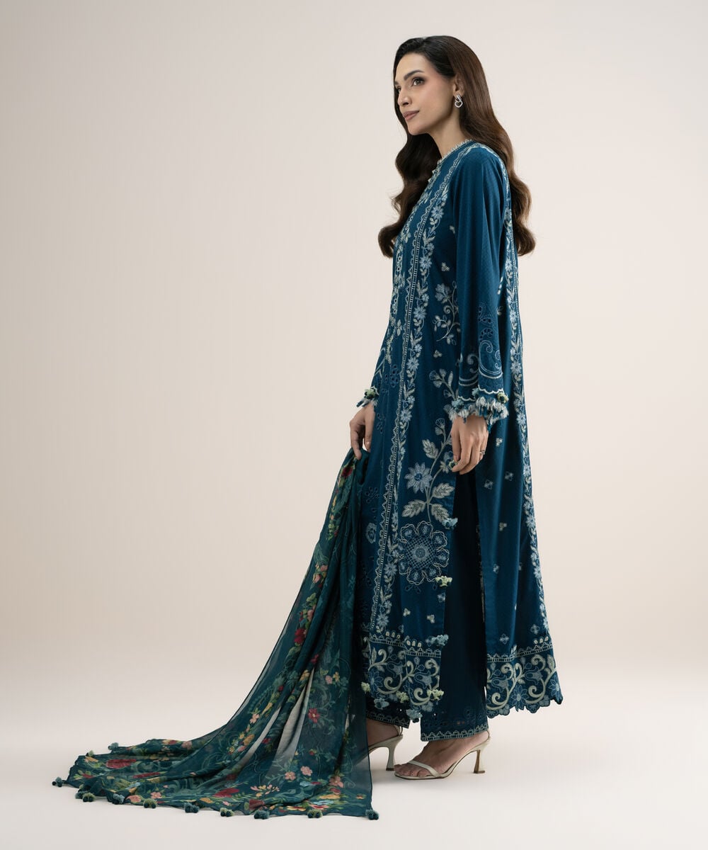 3 Piece - Embroidered Dobby Suit โ Sapphire view 3