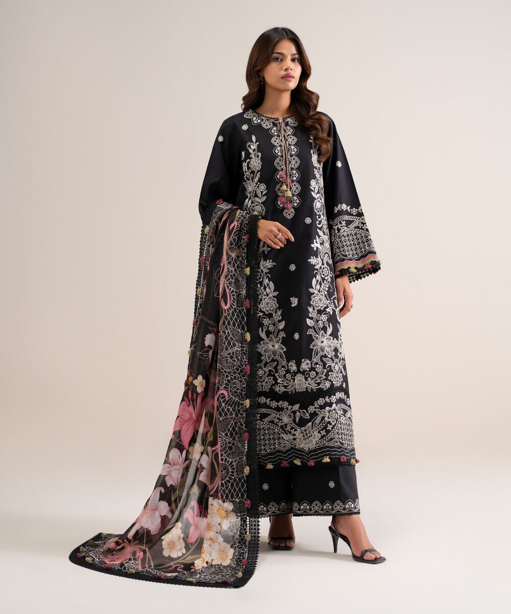 3 Piece - Embroidered Dobby Suit — Sapphire