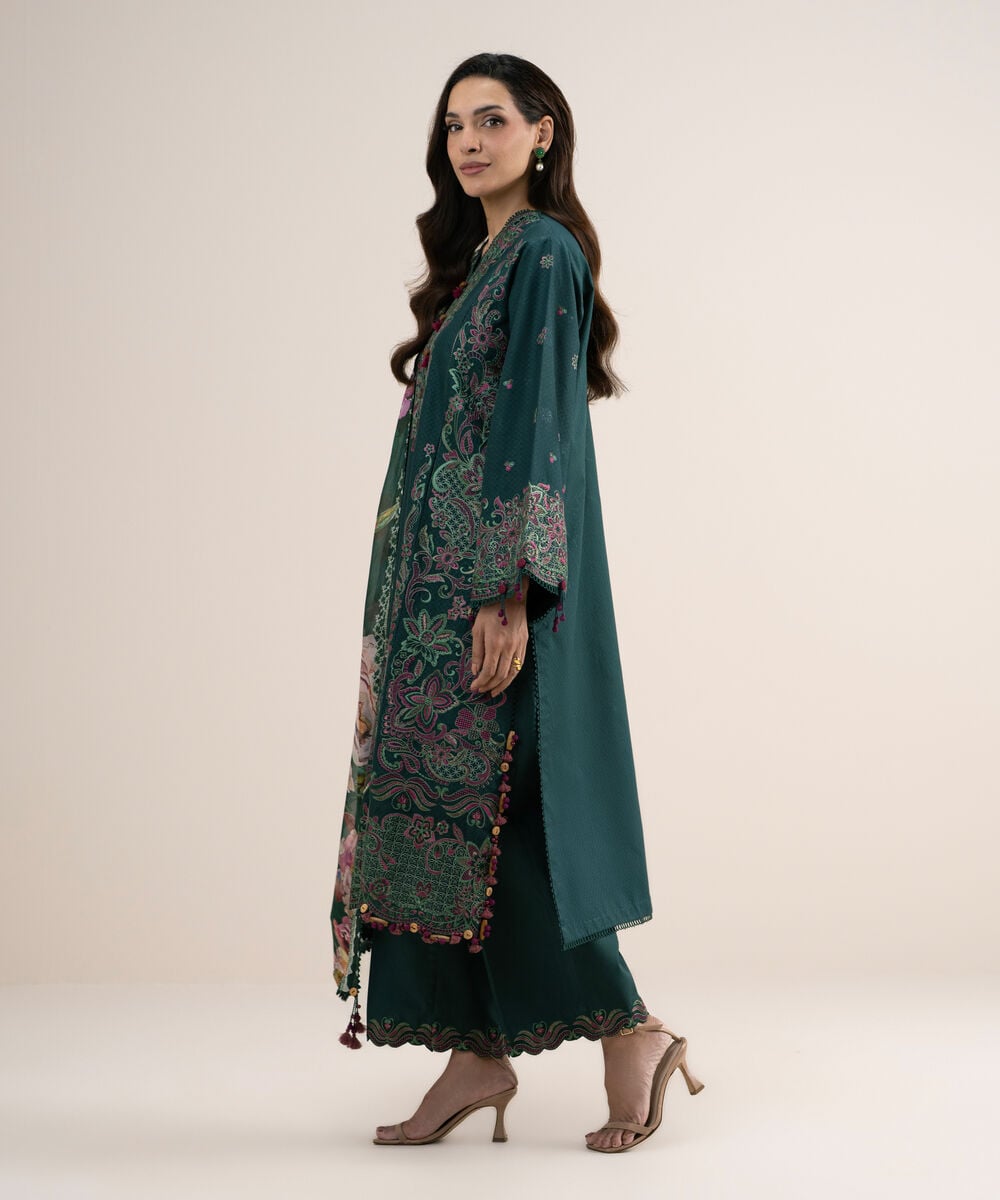 3 Piece - Embroidered Dobby Suit โ Sapphire view 3
