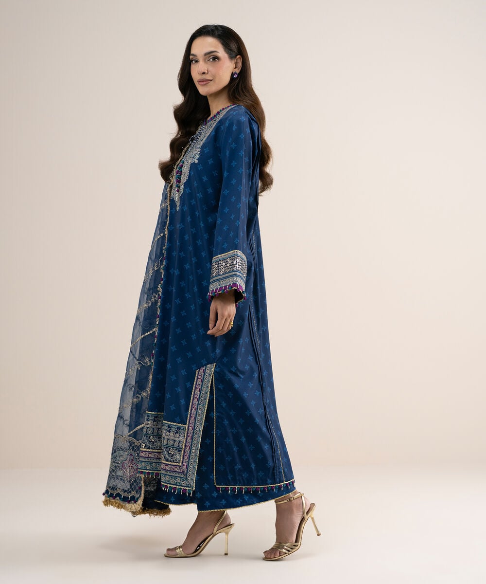 3 Piece - Embroidered Silk Suit โ Sapphire view 3