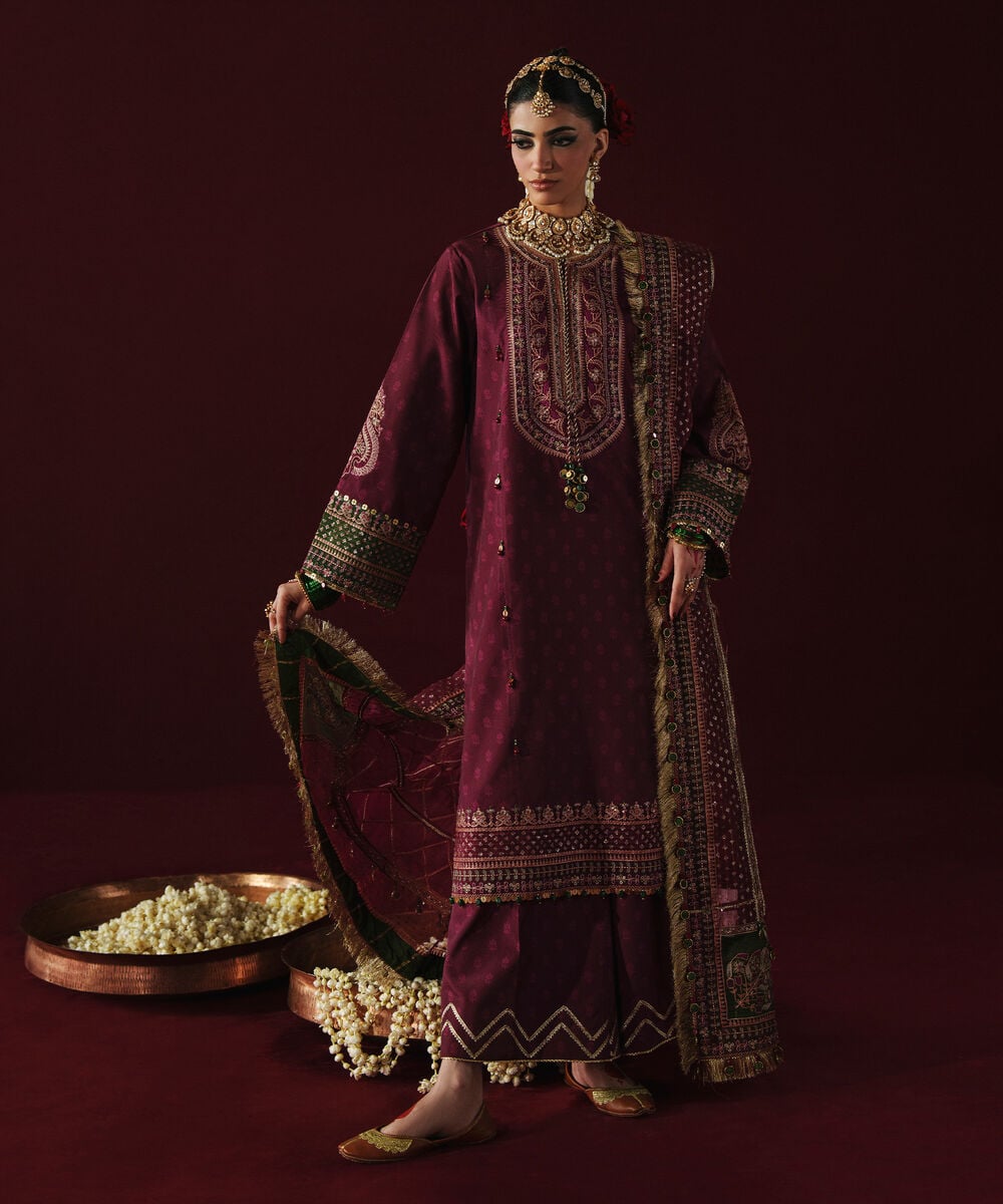 3 Piece - Embroidered Silk Suit — Sapphire