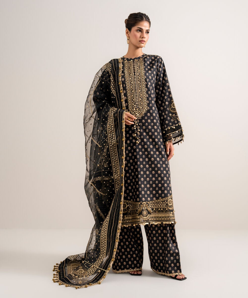 3 Piece - Embroidered Silk Suit — Sapphire