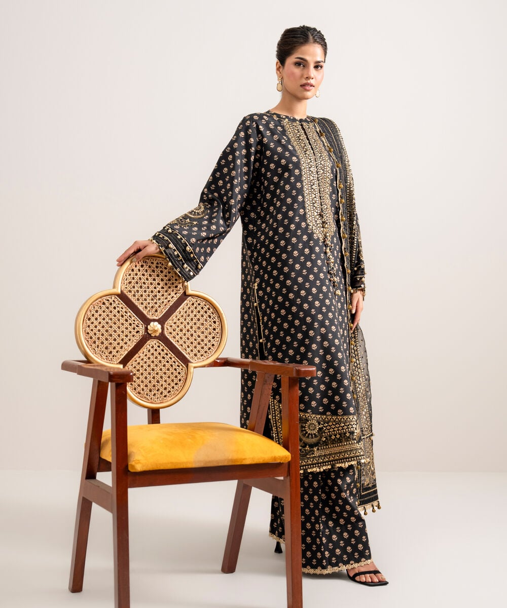 3 Piece - Embroidered Silk Suit โ Sapphire view 3