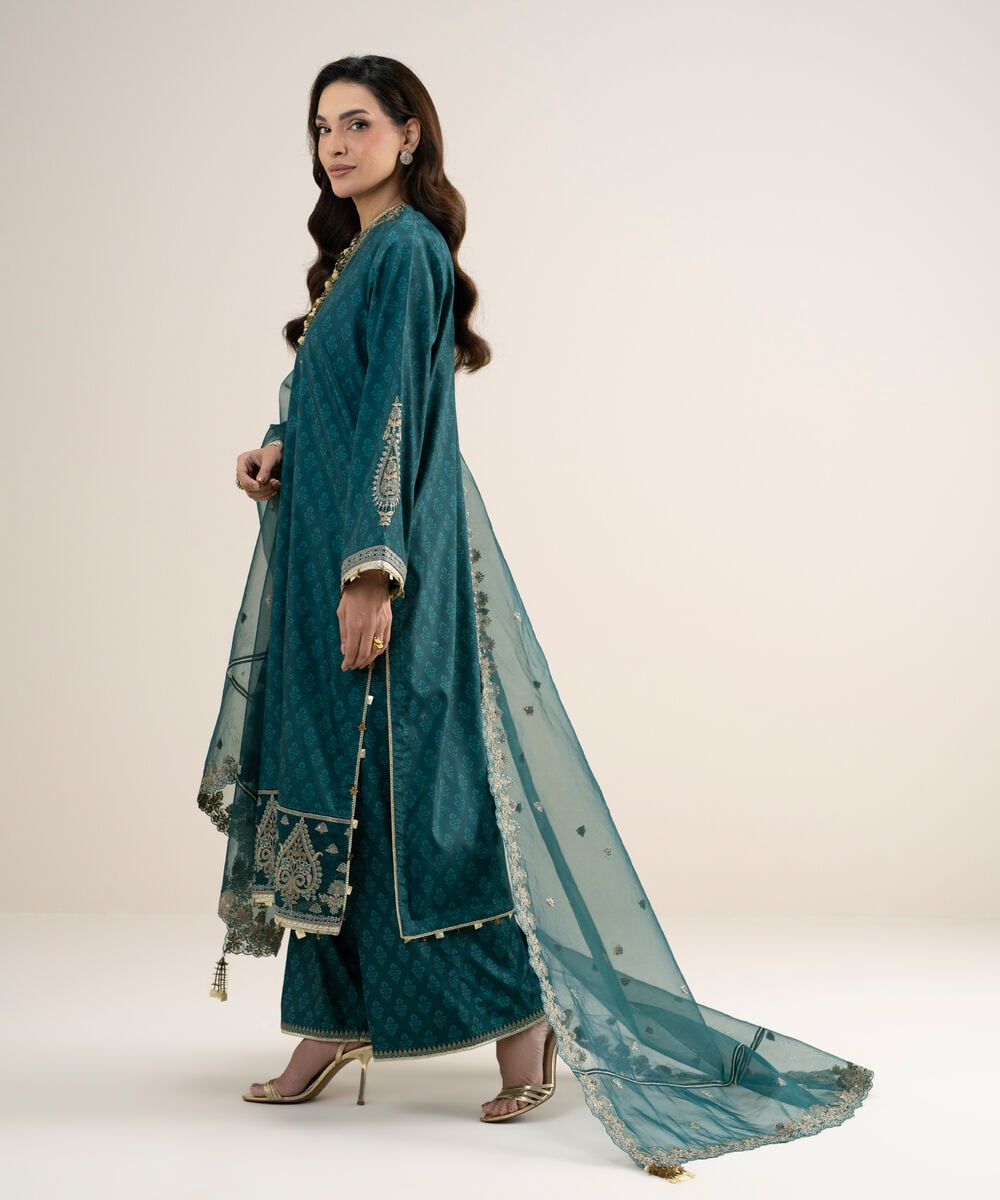 3 Piece - Embroidered Silk Suit โ Sapphire view 3