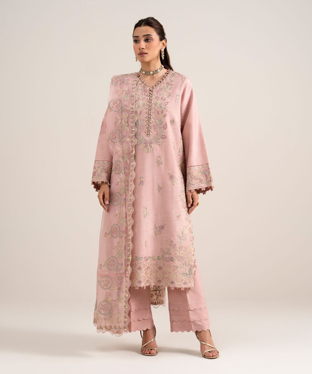 3 Piece - Embroidered Raw Silk Suit — Sapphire