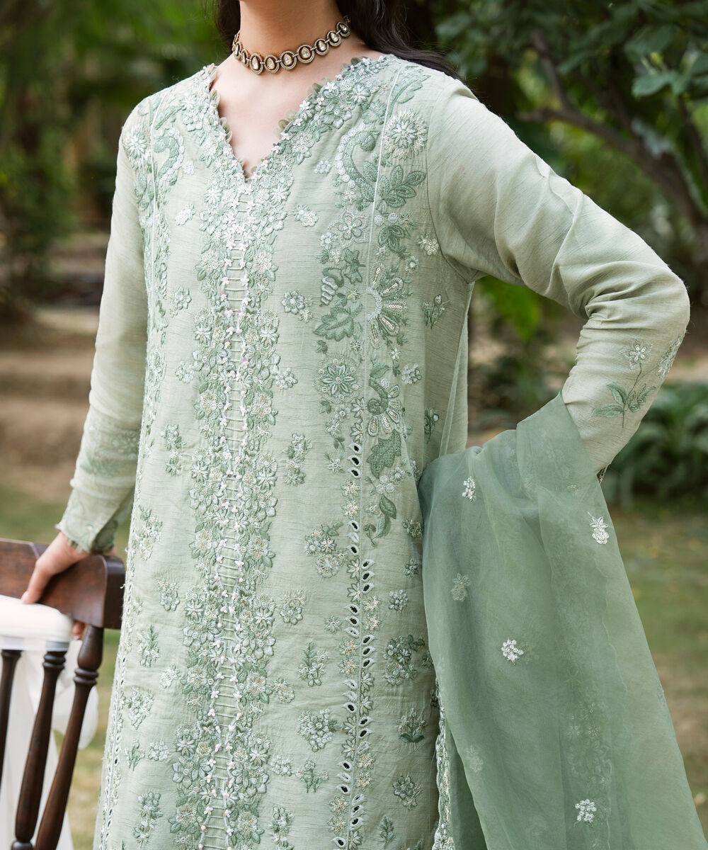 3 Piece - Embroidered Raw Silk Suit โ Sapphire view 3
