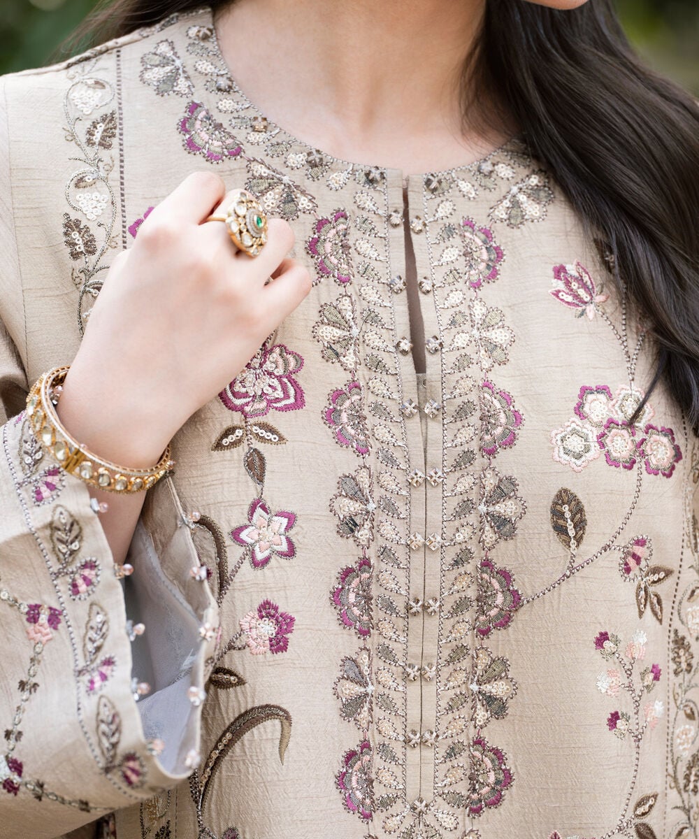 3 Piece - Embroidered Raw Silk Suit — Sapphire view 3