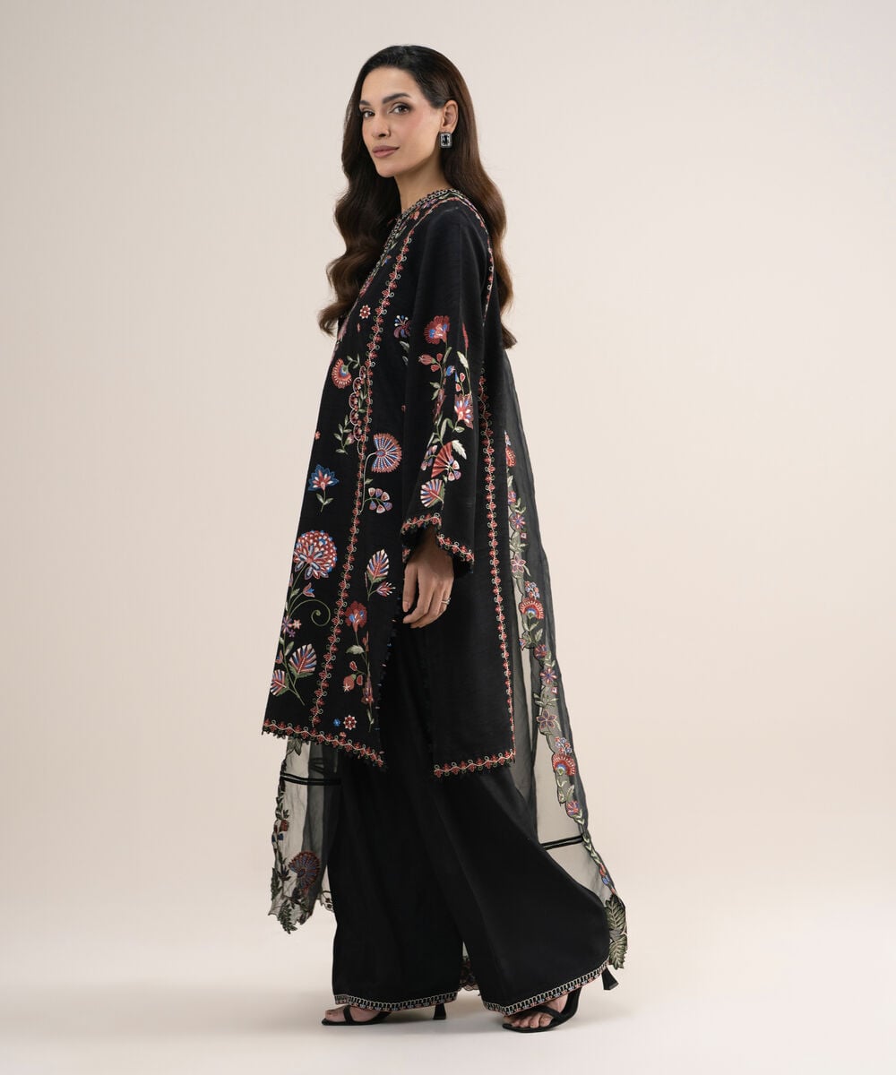 3 Piece - Embroidered Raw Silk Suit โ Sapphire view 3
