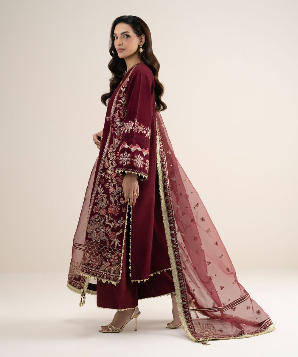 3 Piece - Embroidered Raw Silk Suit โ Sapphire view 3