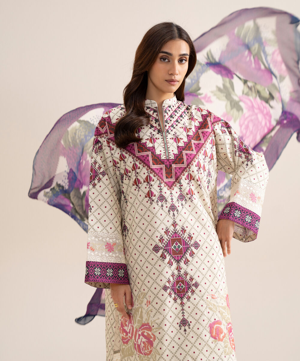 3 Piece - Embroidered Zari Cotton Suit โ Sapphire view 3