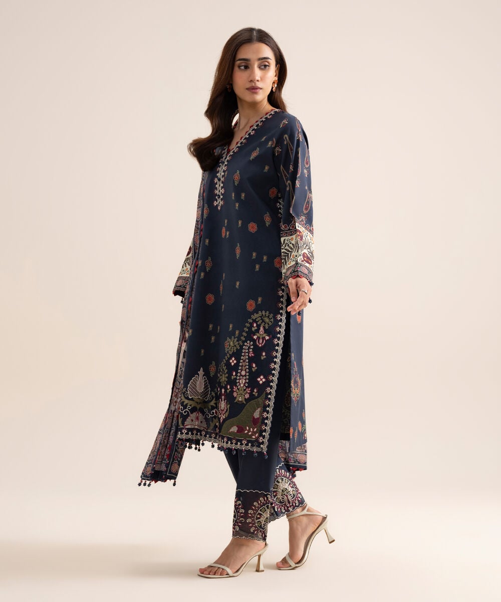 3 Piece - Embroidered Lawn Suit — Sapphire view 3