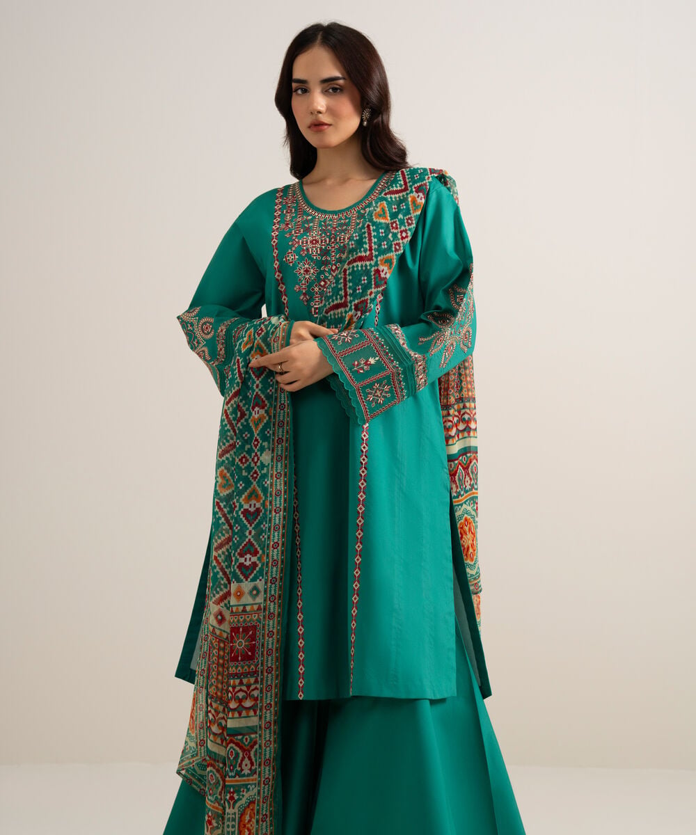 3 Piece - Embroidered Lawn Suit — Sapphire