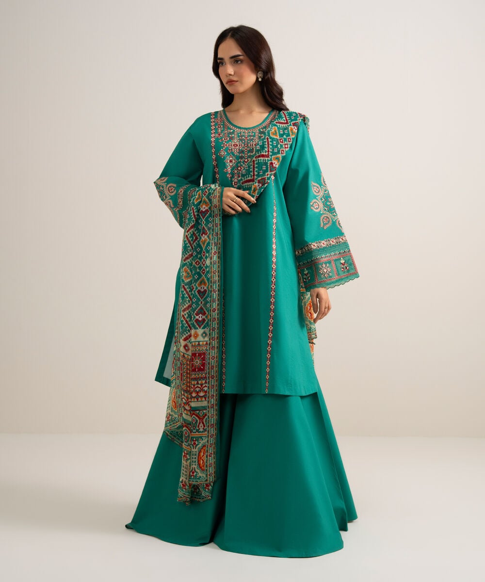 3 Piece - Embroidered Lawn Suit — Sapphire view 3