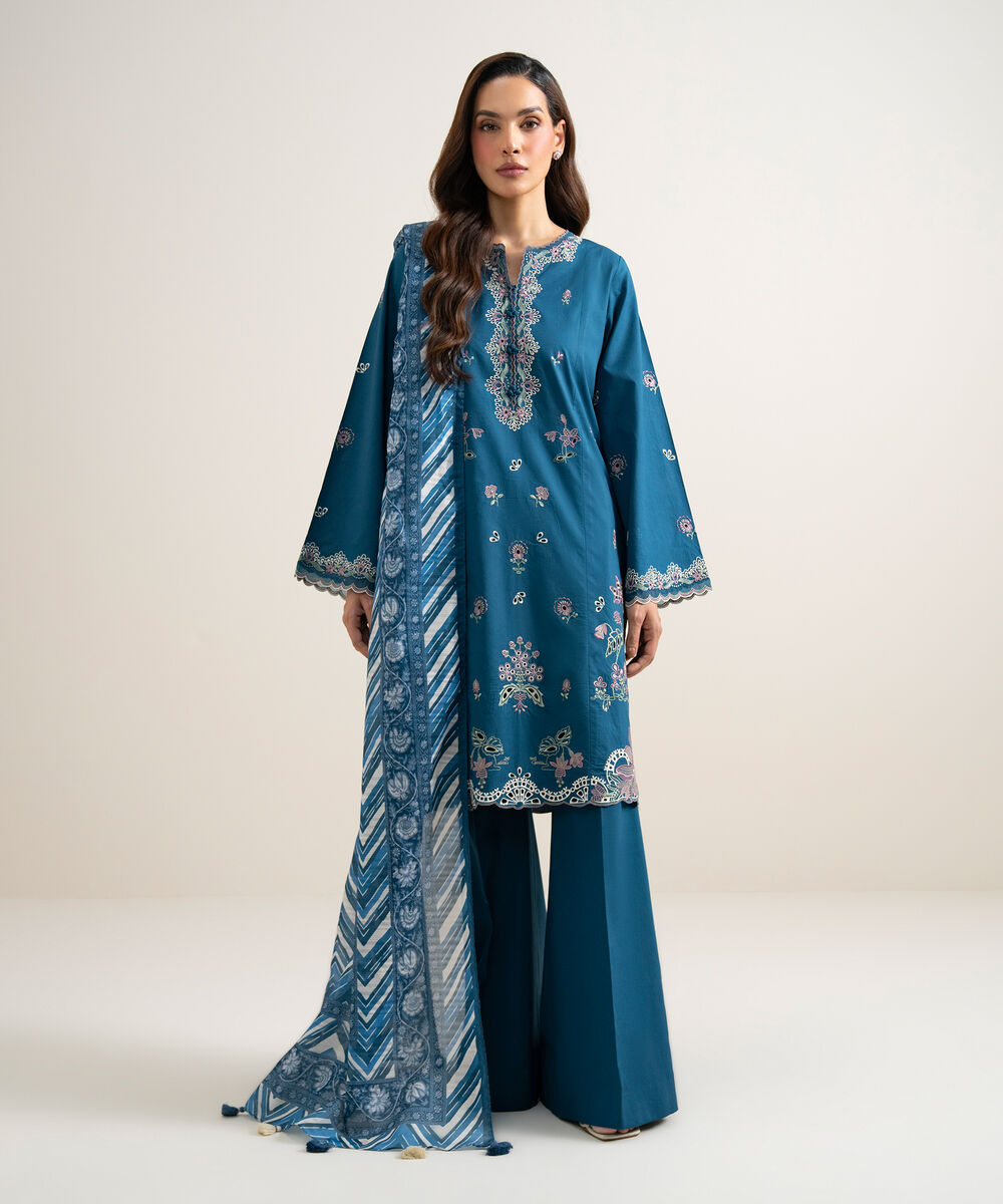3 Piece - Embroidered Lawn Suit — Sapphire view 3