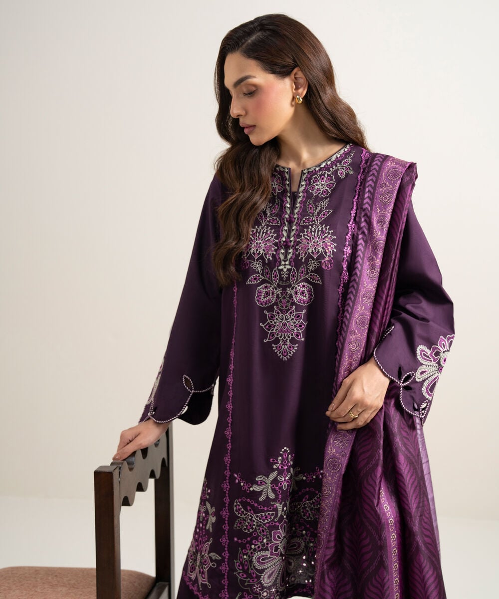 3 Piece - Embroidered Lawn Suit — Sapphire view 3