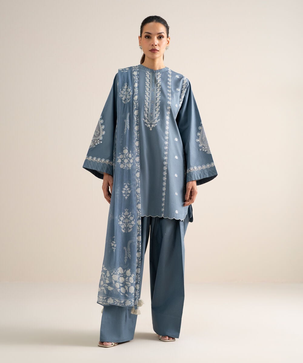 3 Piece - Embroidered Lawn Suit — Sapphire