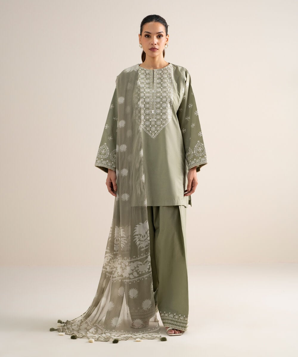 3 Piece - Embroidered Lawn Suit — Sapphire