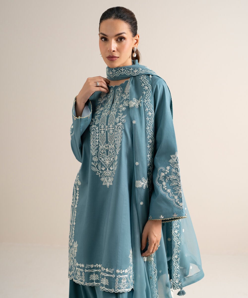 3 Piece - Embroidered Lawn Suit — Sapphire view 3