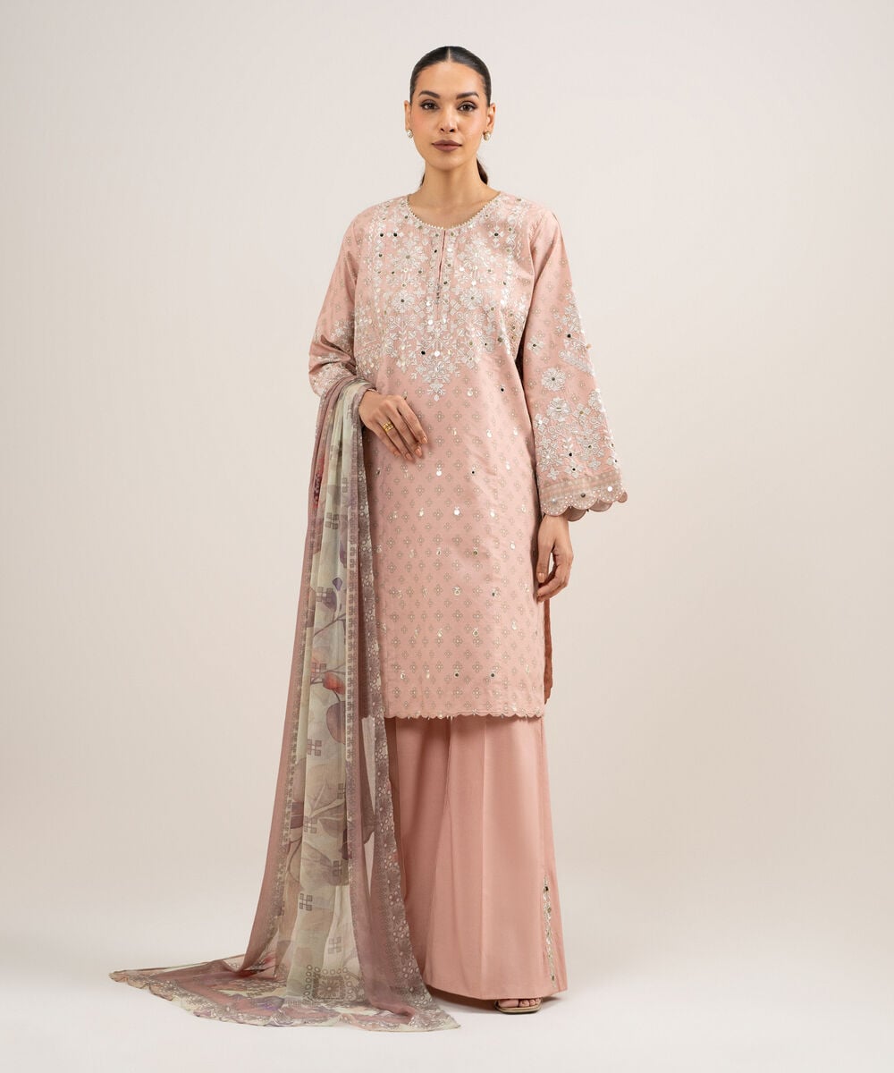 3 Piece - Embroidered Zari Lawn Suit โ Sapphire view 3