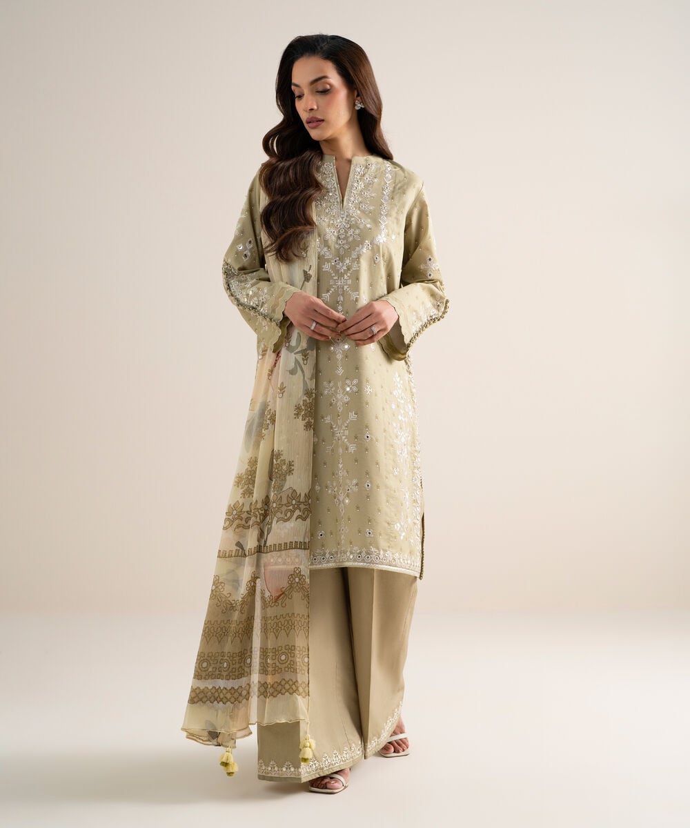 3 Piece - Embroidered Zari Lawn Suit — Sapphire