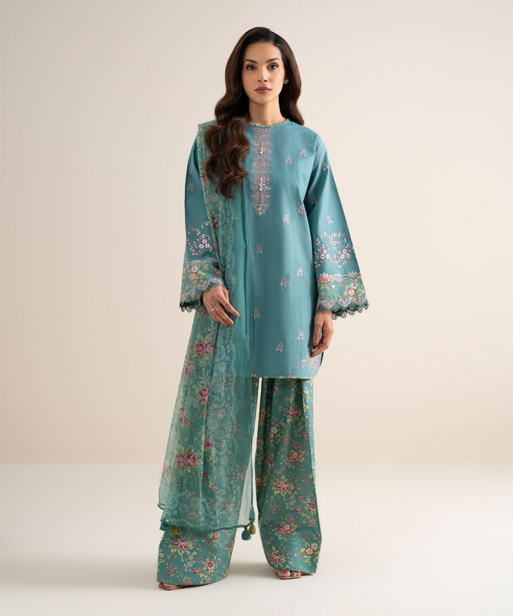 3 Piece - Embroidered Lawn Suit — Sapphire