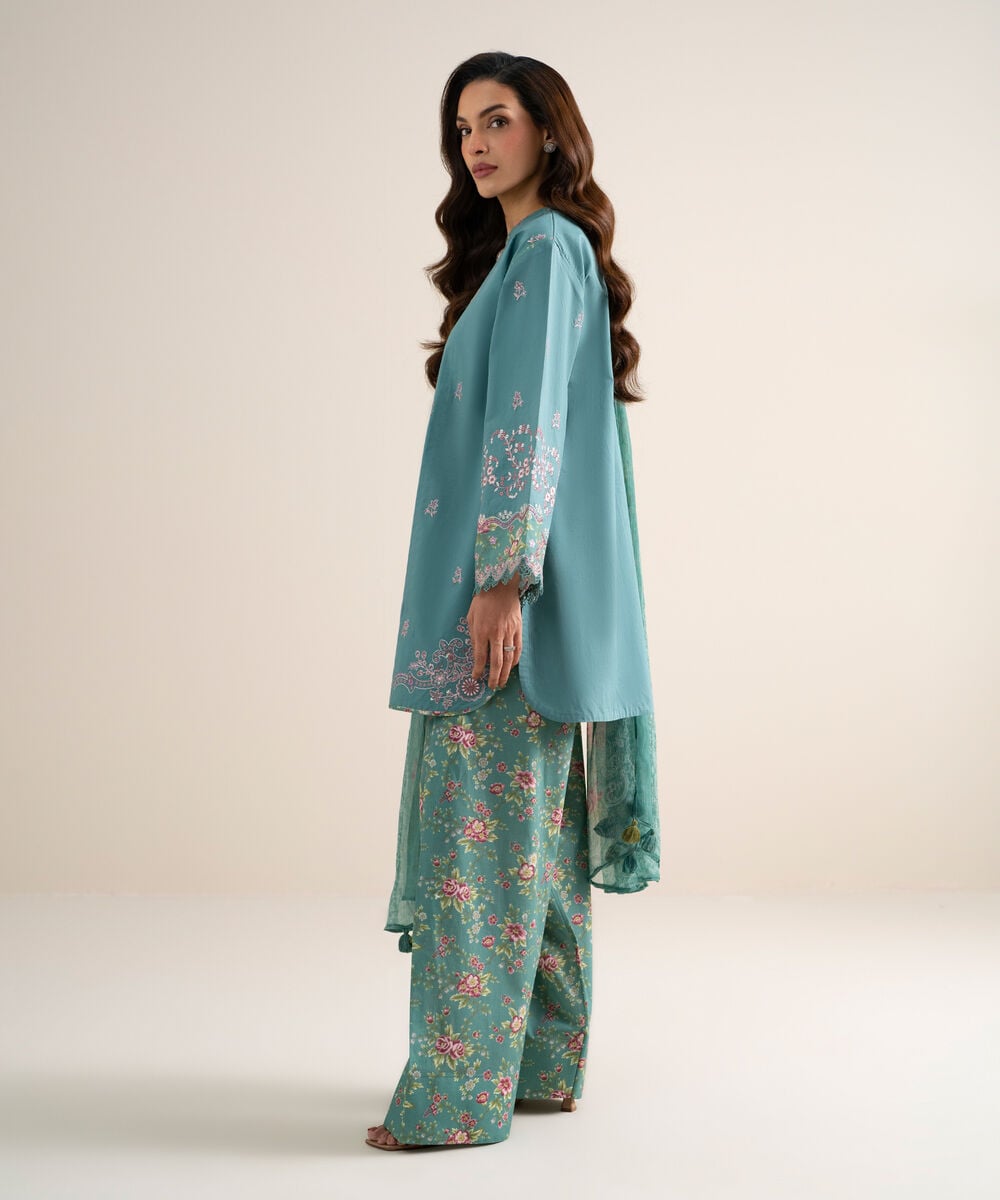 3 Piece - Embroidered Lawn Suit — Sapphire view 3