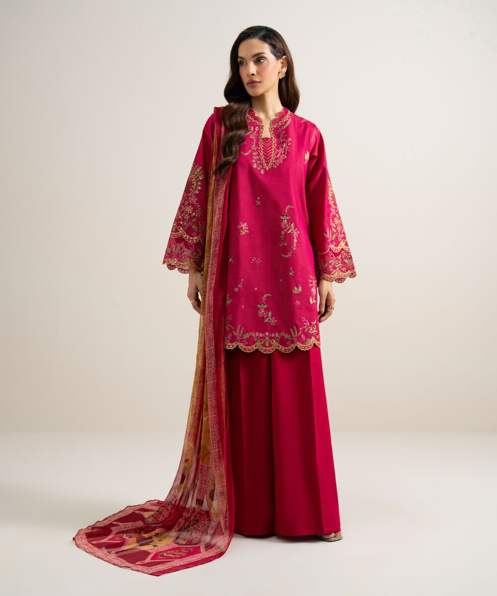 3 Piece - Embroidered Zari Lawn Suit โ Sapphire view 3