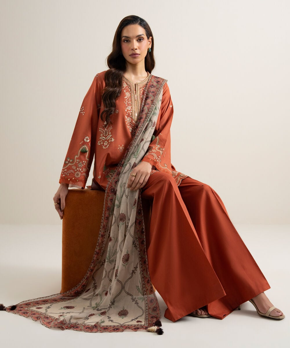 3 Piece - Embroidered Zari Lawn Suit — Sapphire