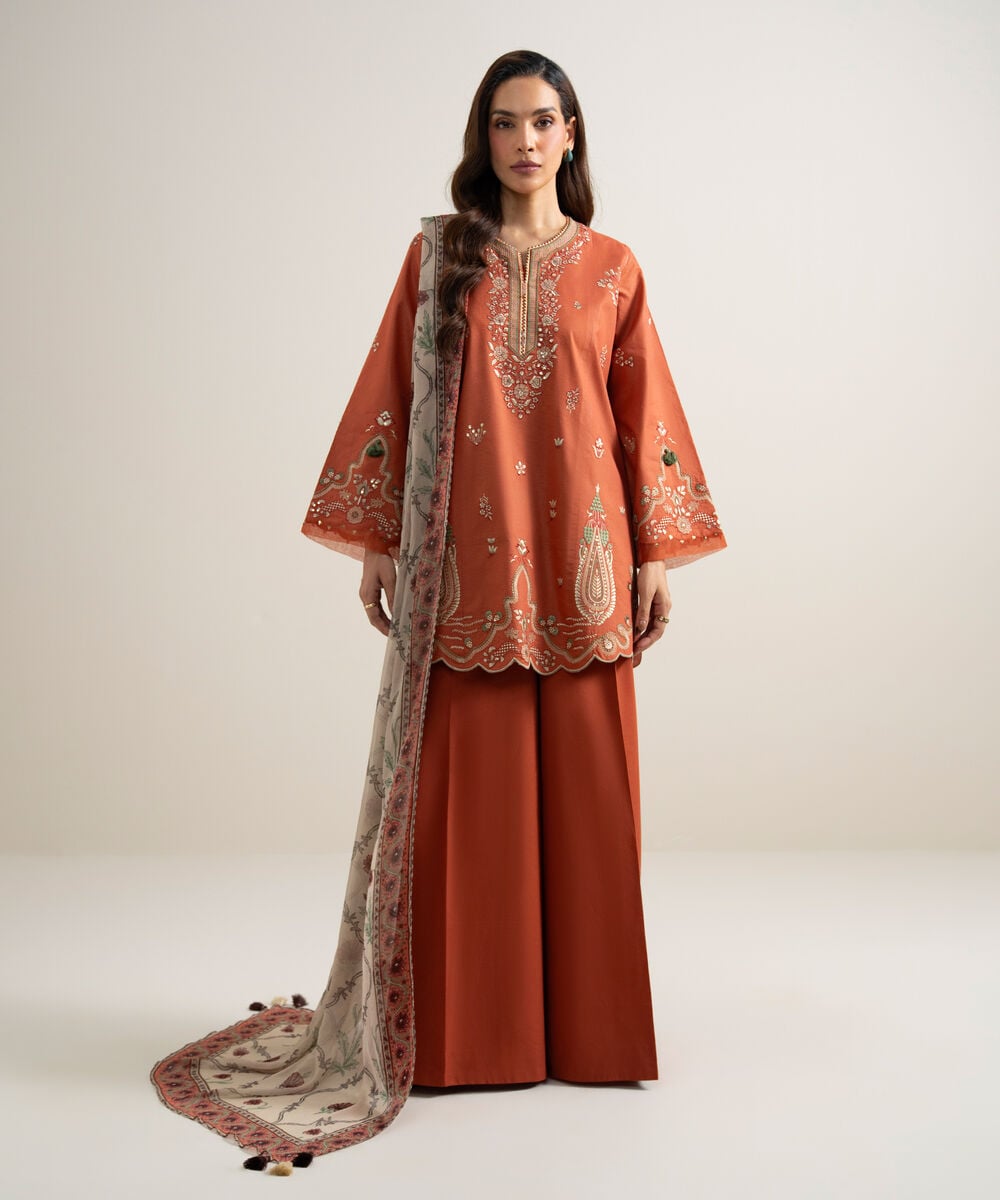 3 Piece - Embroidered Zari Lawn Suit โ Sapphire view 3