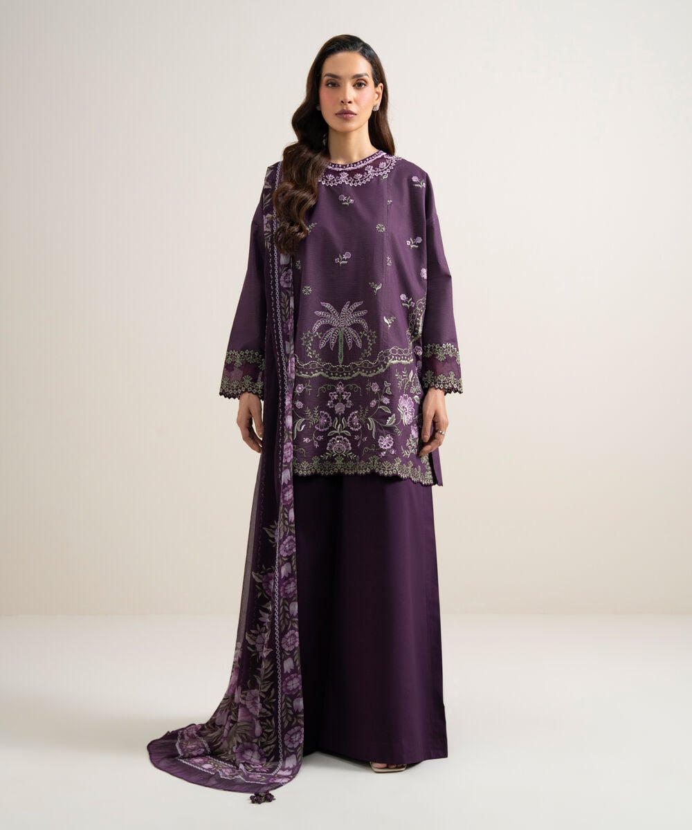 3 Piece - Embroidered Zari Lawn Suit — Sapphire