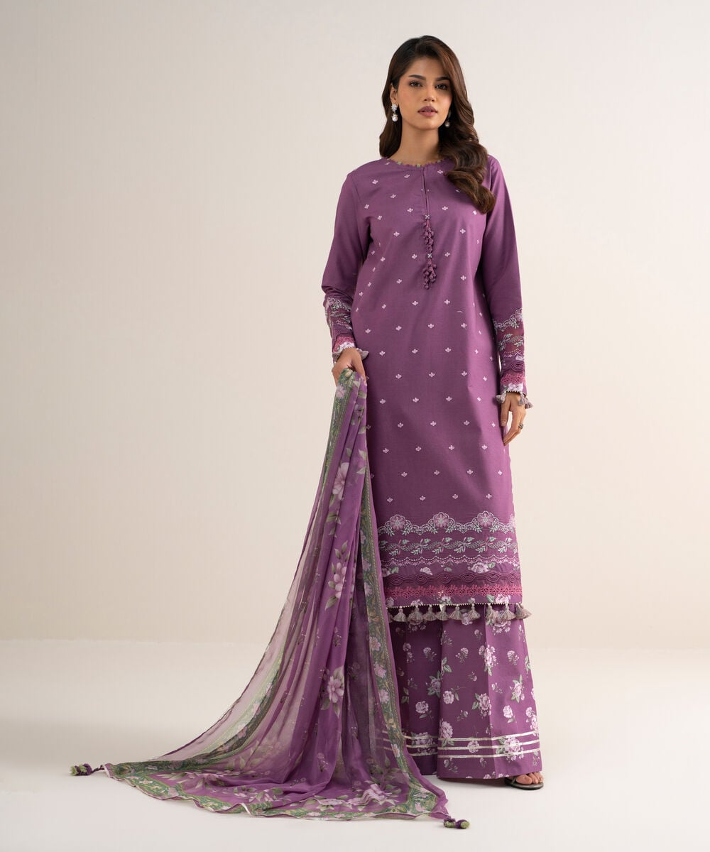 3 Piece - Embroidered Lawn Suit — Sapphire view 3