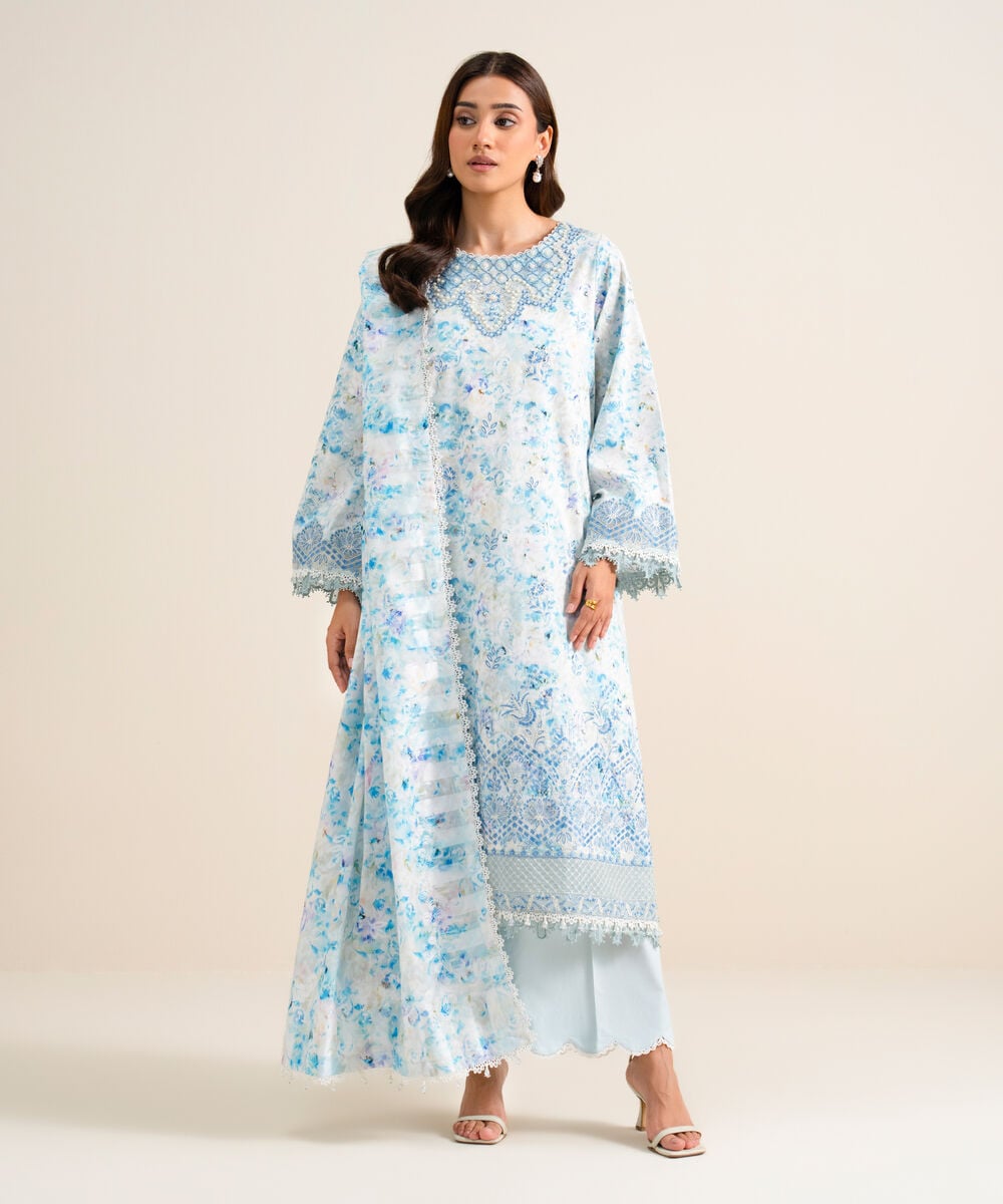 3 Piece - Embroidered Lawn Suit — Sapphire