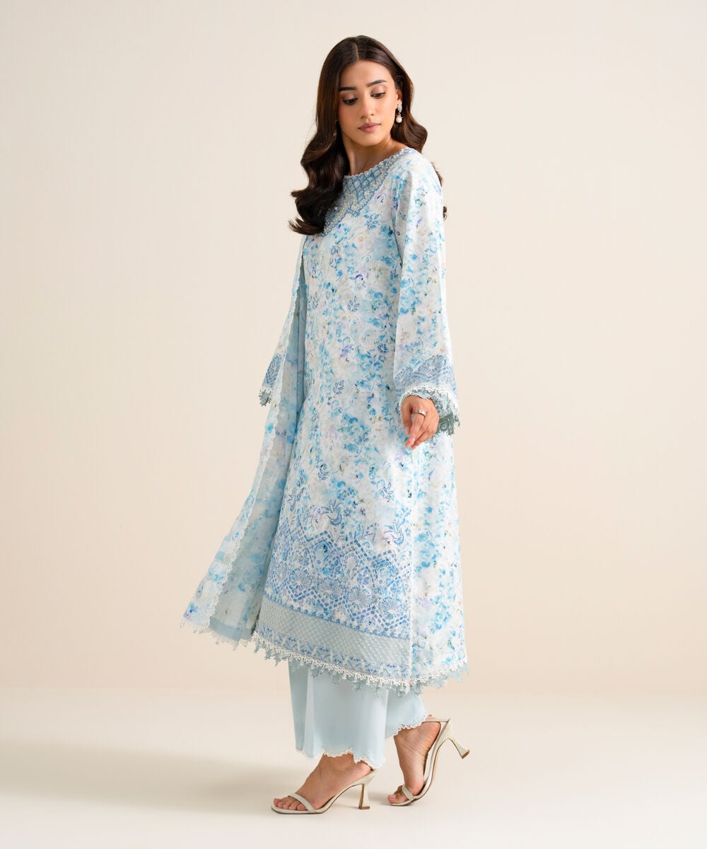 3 Piece - Embroidered Lawn Suit — Sapphire view 3