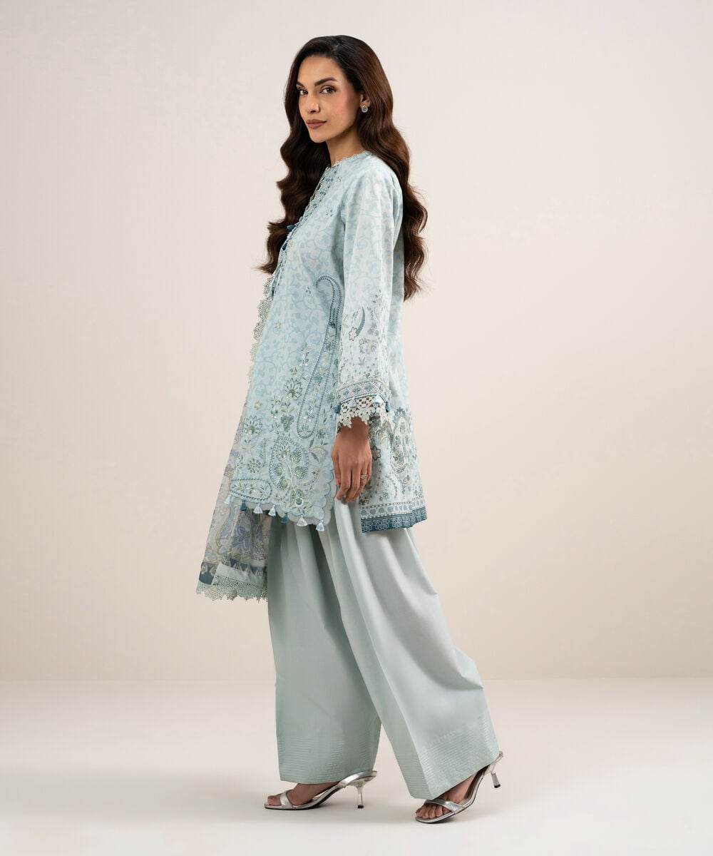 3 Piece - Embroidered Lawn Suit — Sapphire view 3