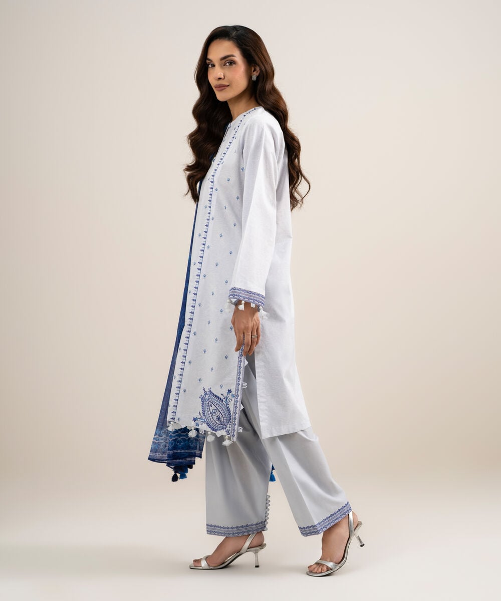 3 Piece - Embroidered Lawn Suit — Sapphire view 3