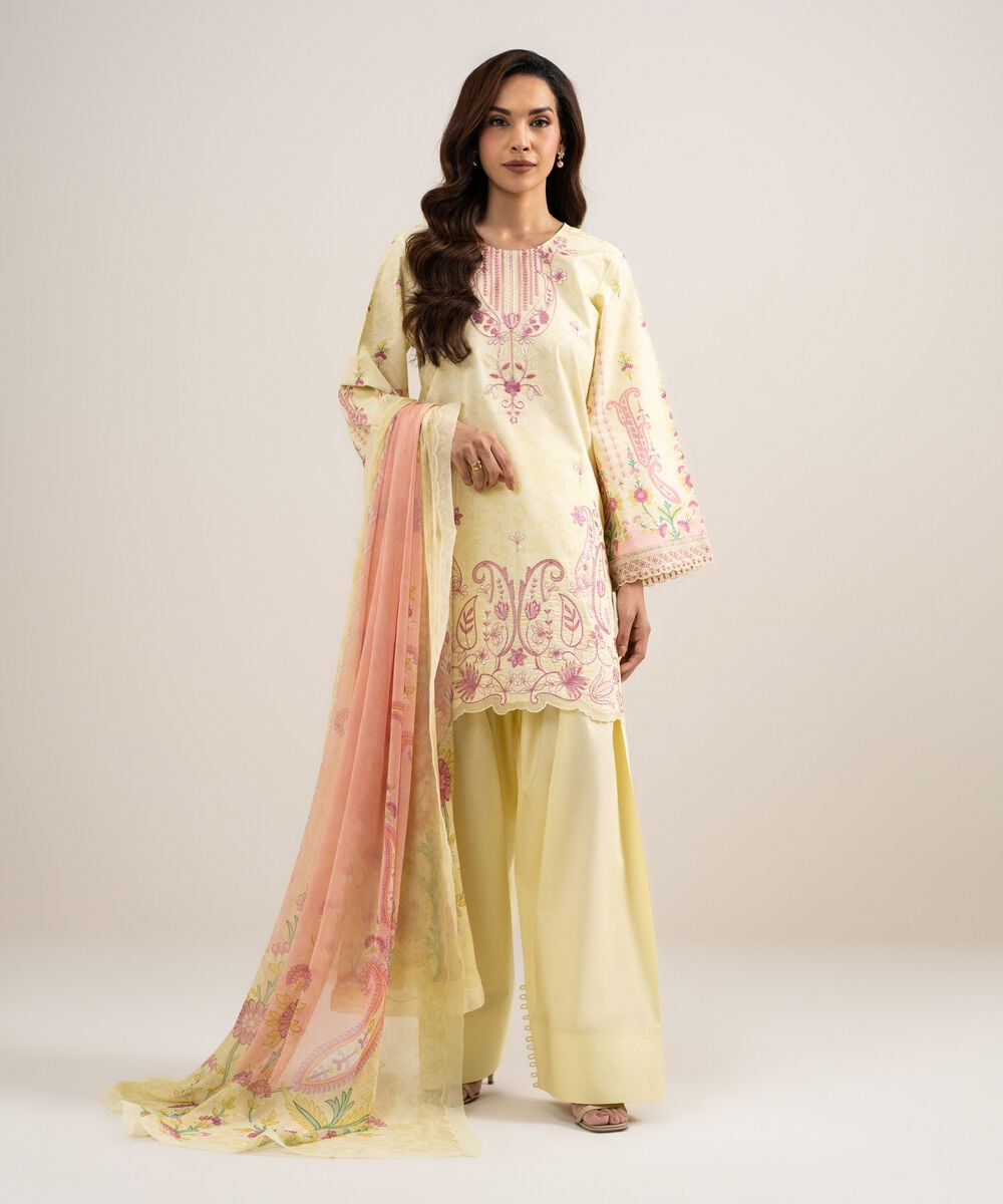 3 Piece - Embroidered Lawn Suit — Sapphire