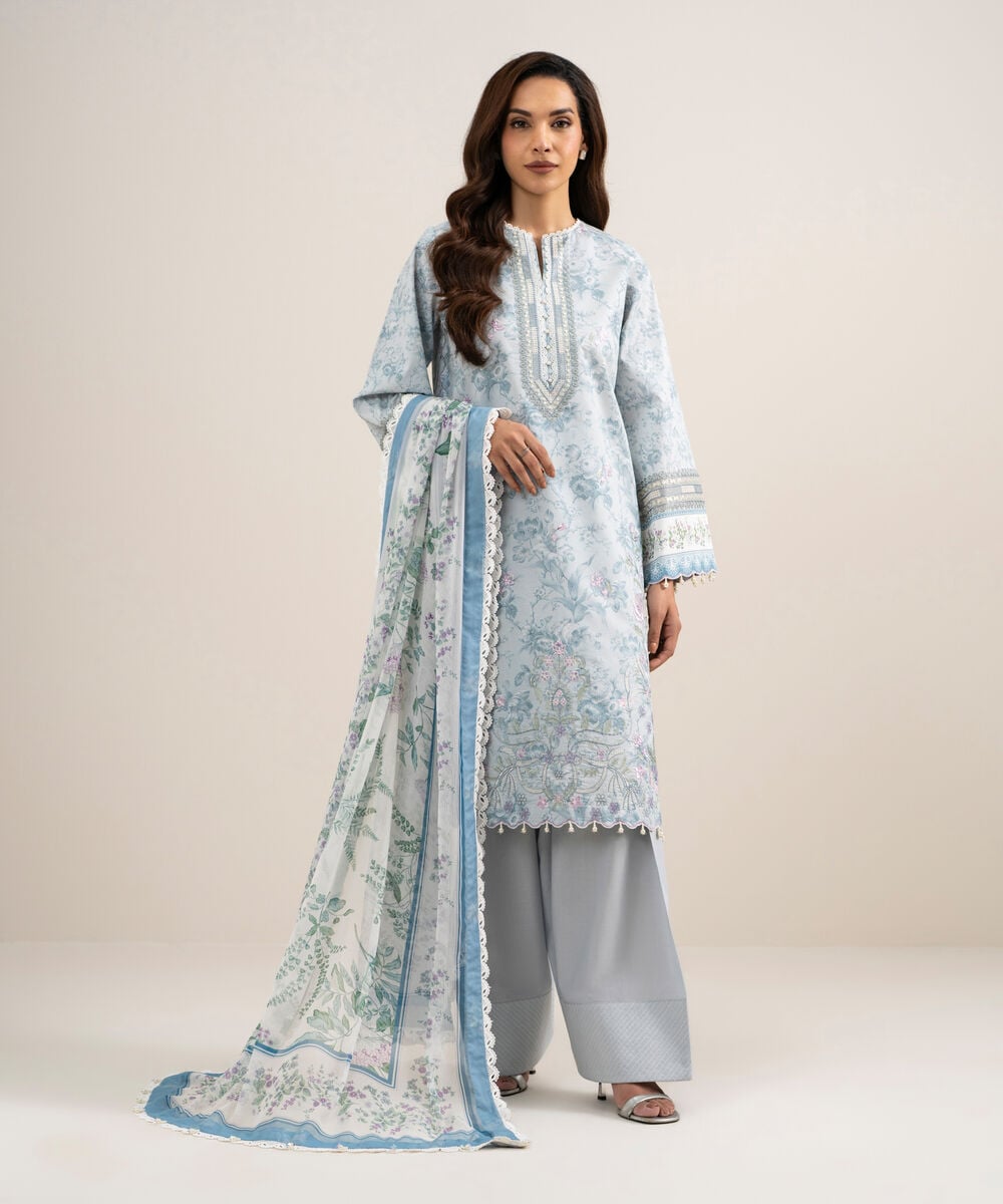 3 Piece - Embroidered Lawn Suit — Sapphire