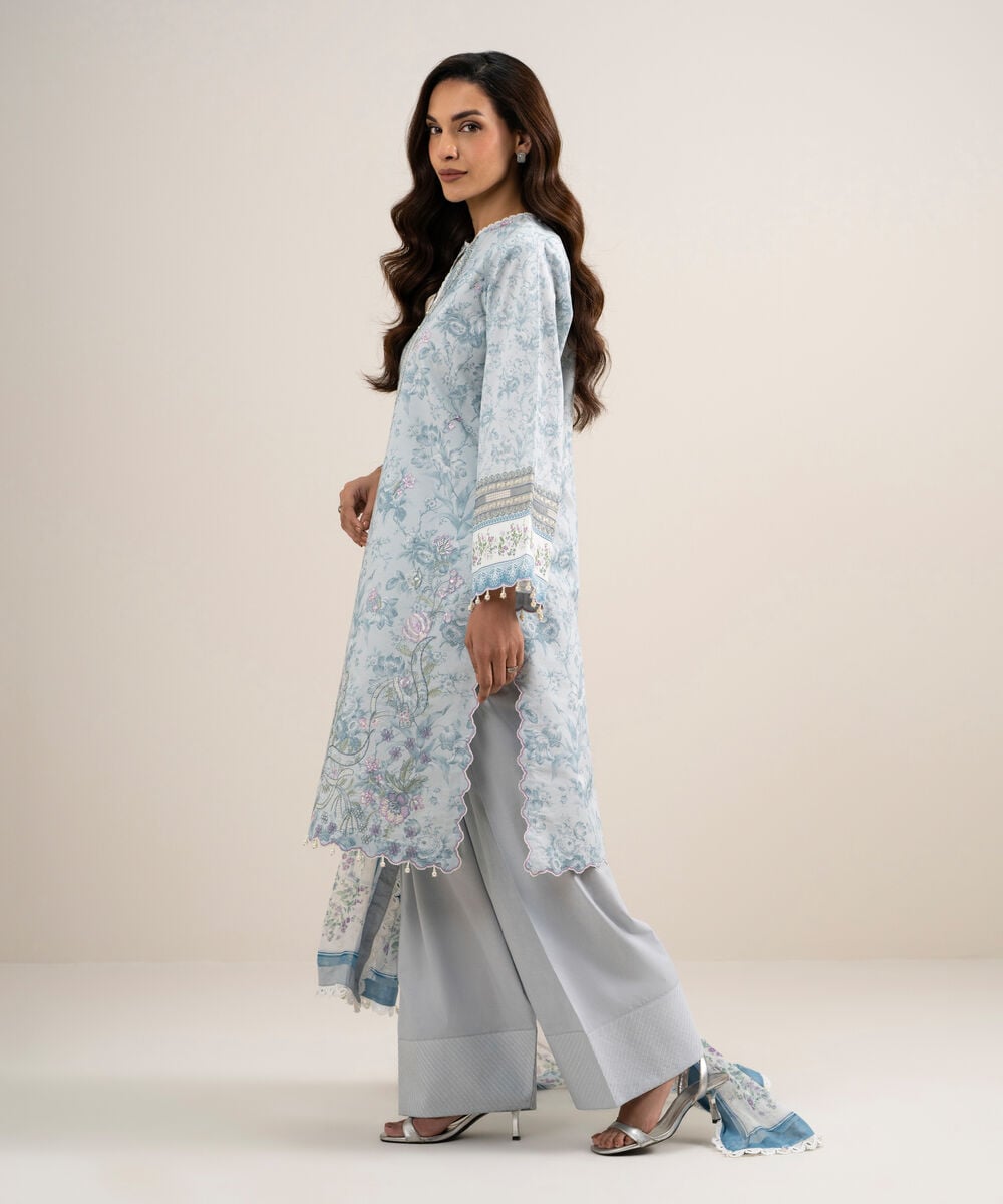 3 Piece - Embroidered Lawn Suit — Sapphire view 3