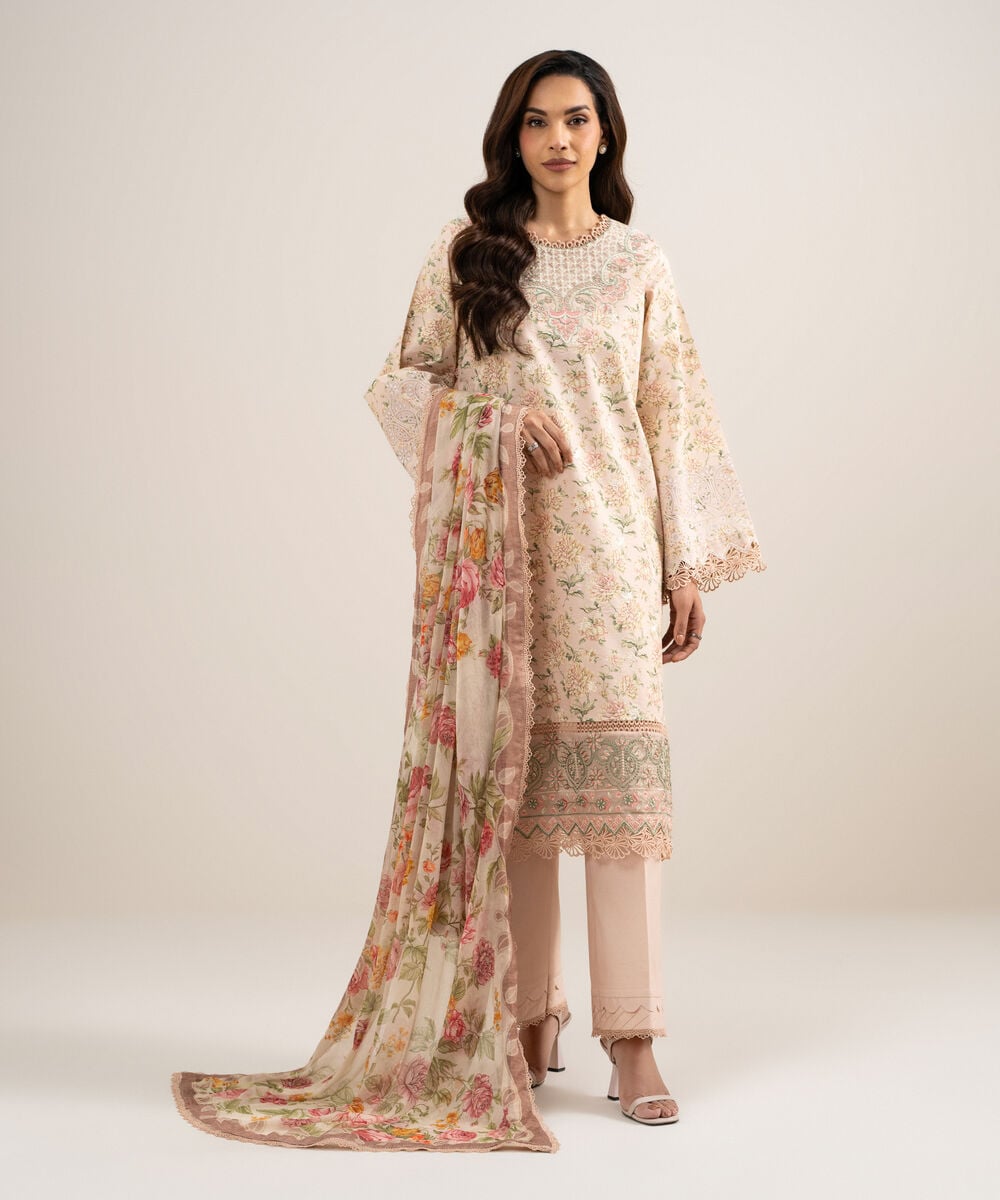 3 Piece - Embroidered Lawn Suit — Sapphire