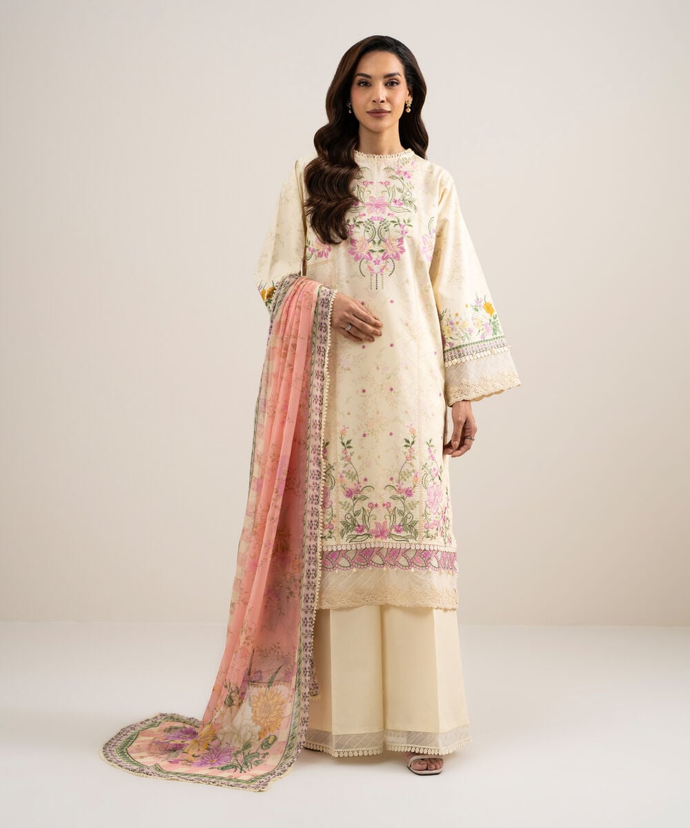 3 Piece - Embroidered Lawn Suit — Sapphire